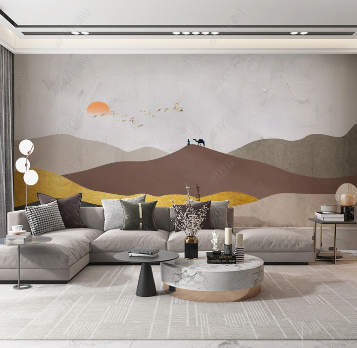 3D Scenery Mountain Bird Sunrise Person Camel Wall Mural Wallpaper YXL 1582