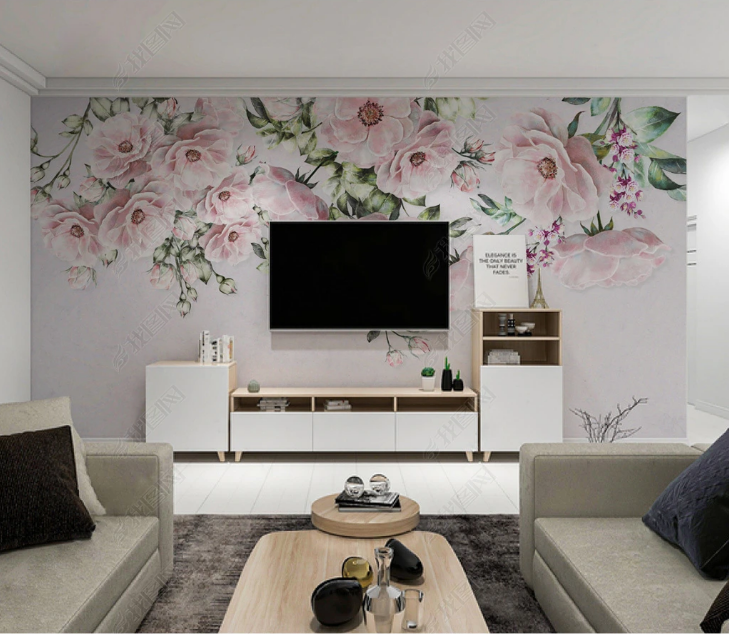 3D Floral Pink Greenery Wall Mural Wallpaper YXL 1585