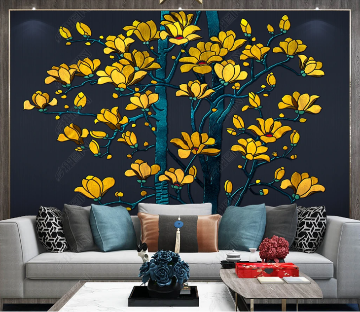 3D Floral  Magnolia Flower Yellow Wall Mural Wallpaper YXL 1603