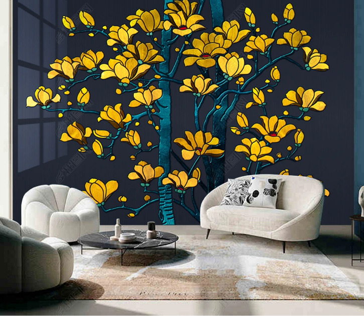 3D Floral  Magnolia Flower Yellow Wall Mural Wallpaper YXL 1603