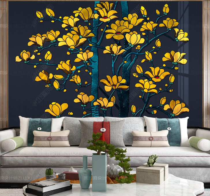3D Floral  Magnolia Flower Yellow Wall Mural Wallpaper YXL 1603