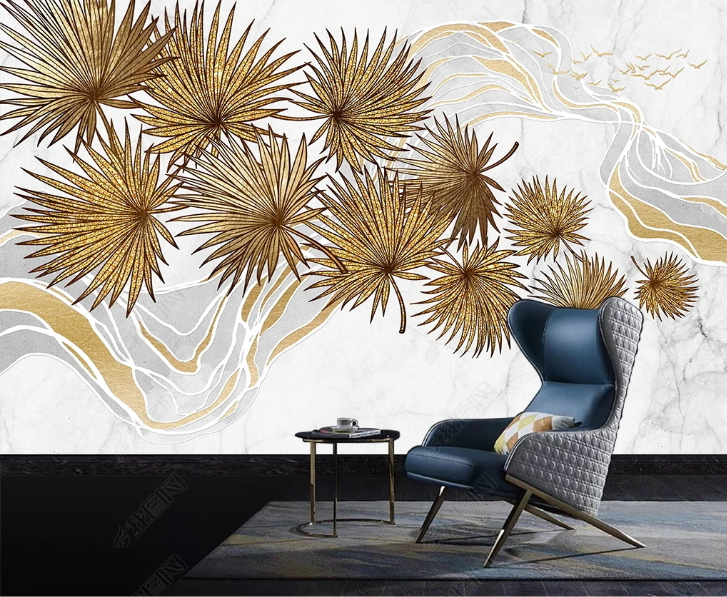 3D Plant Palm Wave Wall Mural Wallpaper YXL 1613