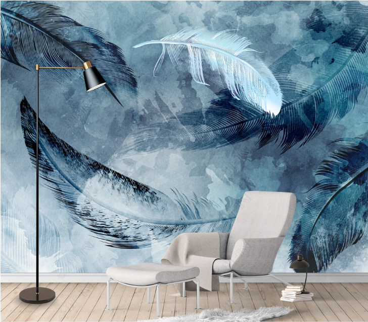 3D Feather White Black Wall Mural Wallpaper YXL 1634