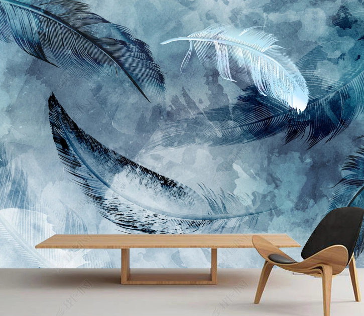 3D Feather White Black Wall Mural Wallpaper YXL 1634