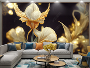 3D Flowers Flowers Golden Leaf Wall Mural Wallpaper YXL 1651