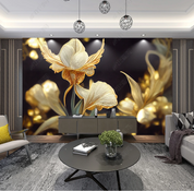 3D Flowers Flowers Golden Leaf Wall Mural Wallpaper YXL 1651