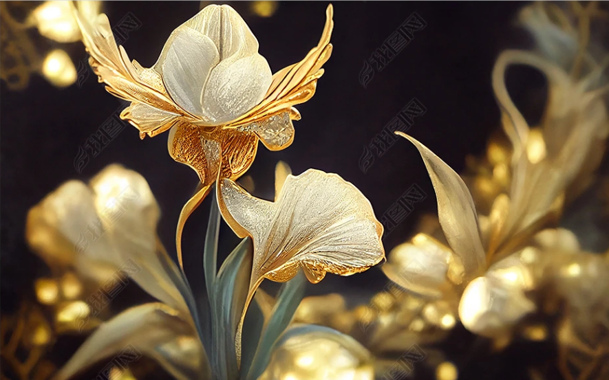 3D Flowers Flowers Golden Leaf Wall Mural Wallpaper YXL 1651