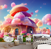 3D Freehand Sketching Mushroom House Grassland Wall Mural Wallpaper YXL 1657