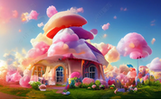 3D Freehand Sketching Mushroom House Grassland Wall Mural Wallpaper YXL 1657