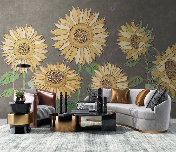 3D Floral Sunflower Greenery Wall Mural Wallpaper YXL 1664
