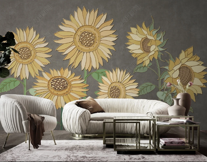3D Floral Sunflower Greenery Wall Mural Wallpaper YXL 1664