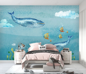 3D Animal Fish Cloud Blue Wall Mural Wallpaper YXL 1669