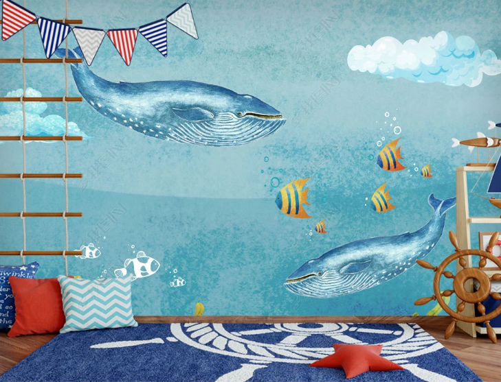 3D Animal Fish Cloud Blue Wall Mural Wallpaper YXL 1669