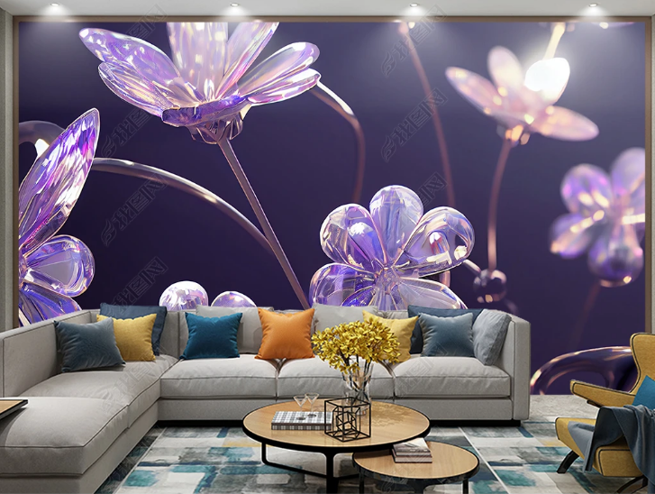 3D Floral Crystal Violet Wall Mural Wallpaper YXL 1673