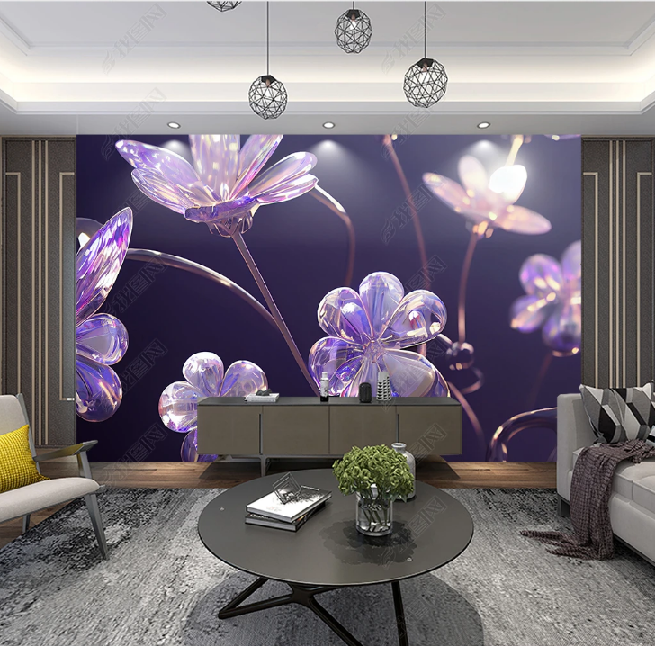 3D Floral Crystal Violet Wall Mural Wallpaper YXL 1673