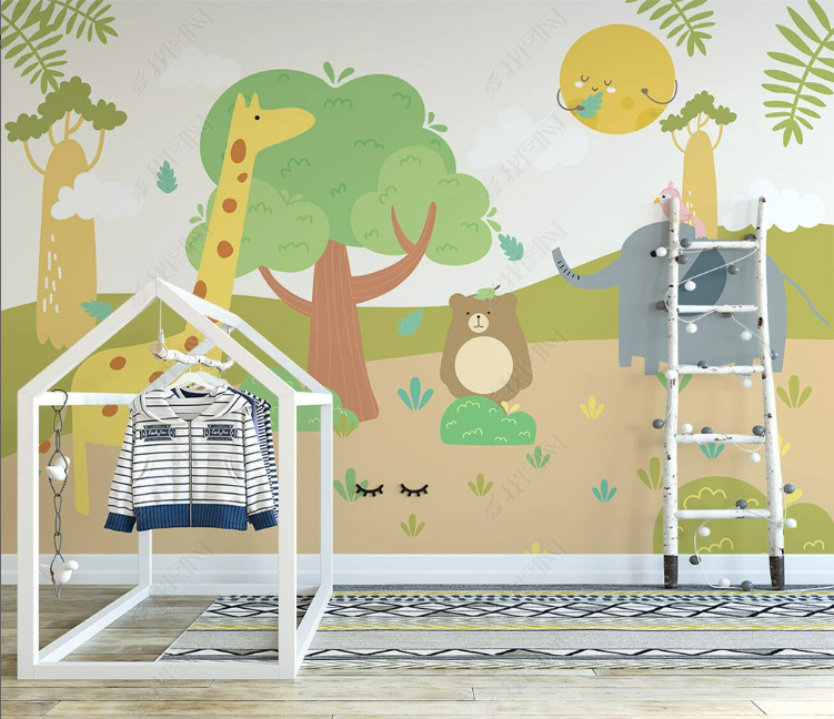 3D Freehand Sketching Cartoon Forest Giraffe Elephant Little Bear Sun Wall Mural Wallpaper YXL 46- Jess Art Decoration