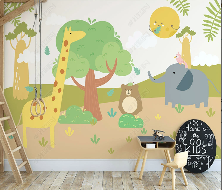 3D Freehand Sketching Cartoon Forest Giraffe Elephant Little Bear Sun Wall Mural Wallpaper YXL 46- Jess Art Decoration