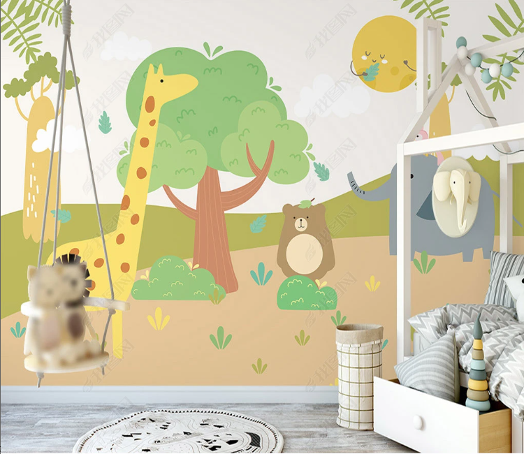 3D Freehand Sketching Cartoon Forest Giraffe Elephant Little Bear Sun Wall Mural Wallpaper YXL 46- Jess Art Decoration
