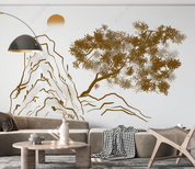 3D Freehand Sketching Tree Mountain Sunrise Wall Mural Wallpaper YXL 89- Jess Art Decoration