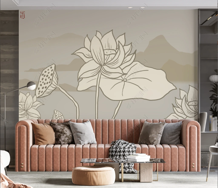 3D  Freehand Sketching Lotus Wall Mural Wallpaper YXL 94- Jess Art Decoration
