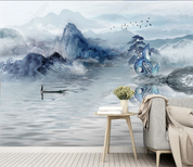 3D Water Chinese Ink Painting Mountain River Tree Bird Wall Mural Wallpaper YXL 105- Jess Art Decoration