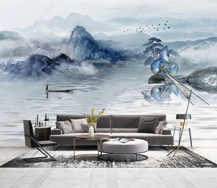 3D Water Chinese Ink Painting Mountain River Tree Bird Wall Mural Wallpaper YXL 105- Jess Art Decoration