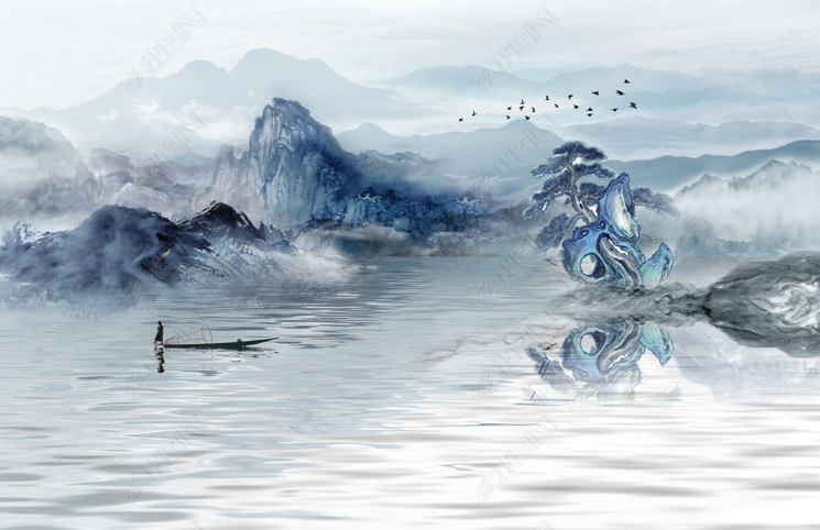 3D Water Chinese Ink Painting Mountain River Tree Bird Wall Mural Wallpaper YXL 105- Jess Art Decoration