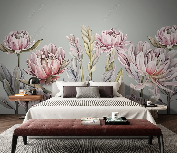 3D Freehand Sketching Floral Leaf Flowers And Plants Wall Mural Wallpaper YXL 111- Jess Art Decoration