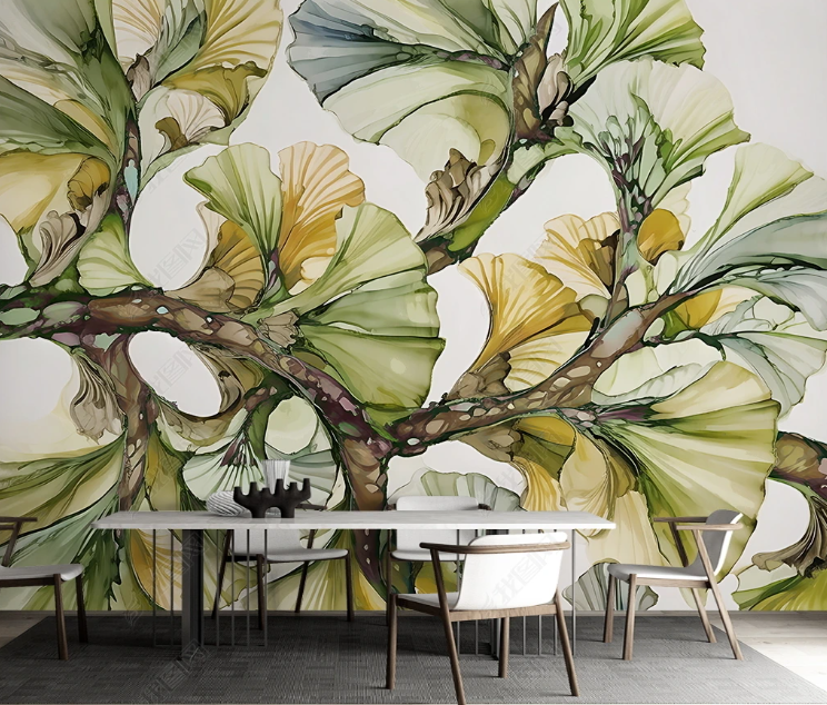 3D Plant Flowers And Plants Floral Ginkgo Leaf Wall Mural Wallpaper YXL 117- Jess Art Decoration