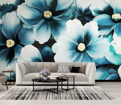 3D Watercolour Floral Plant Dark Blue Wall Mural Wallpaper YXL 124- Jess Art Decoration