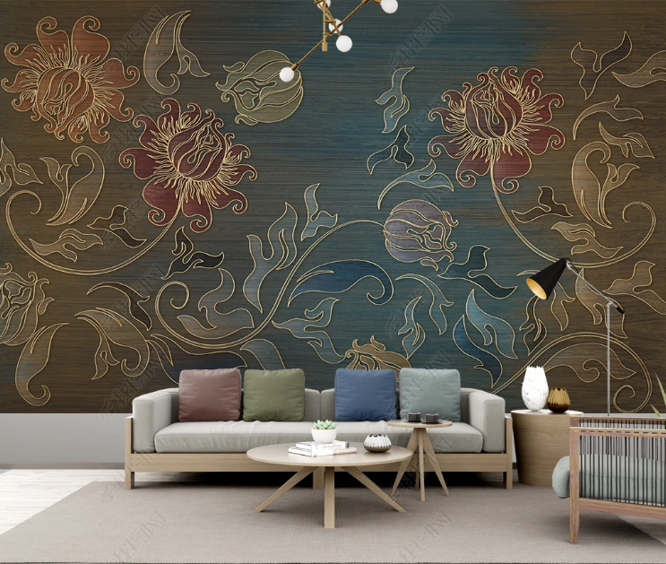 3D Floral Relief Leaf Line Wall Mural Wallpaper YXL 139- Jess Art Decoration