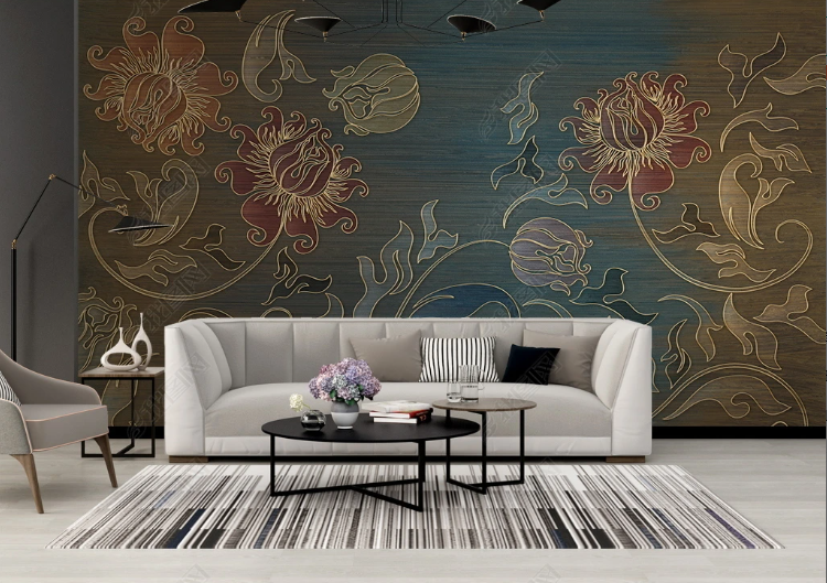 3D Floral Relief Leaf Line Wall Mural Wallpaper YXL 139- Jess Art Decoration