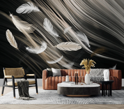 3D Feather White Line Wall Mural Wallpaper YXL 161- Jess Art Decoration