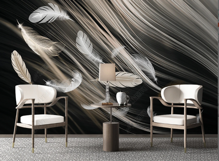 3D Feather White Line Wall Mural Wallpaper YXL 161- Jess Art Decoration