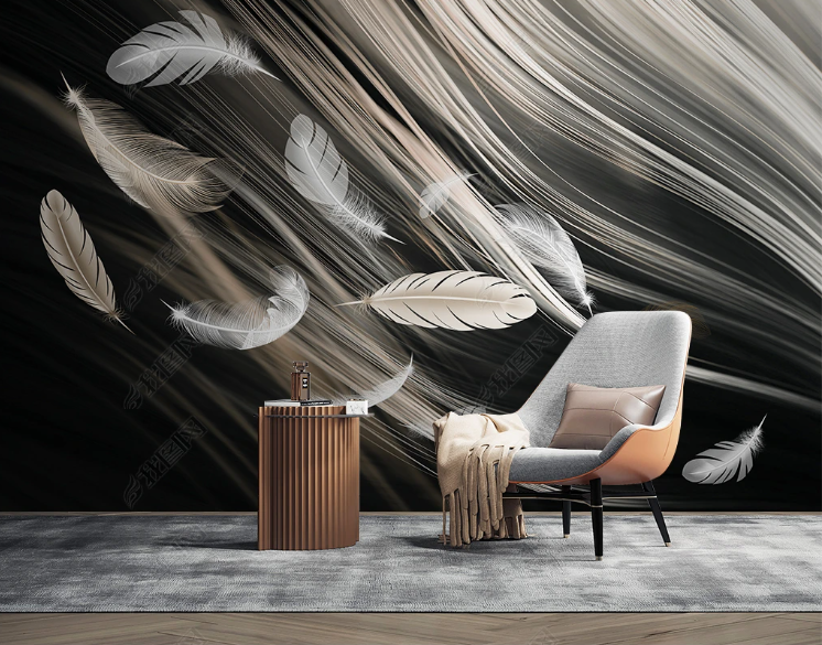 3D Feather White Line Wall Mural Wallpaper YXL 161- Jess Art Decoration