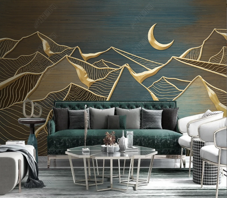 3D Abstract Line Mountain Moon Wall Mural Wallpaper YXL 162- Jess Art Decoration