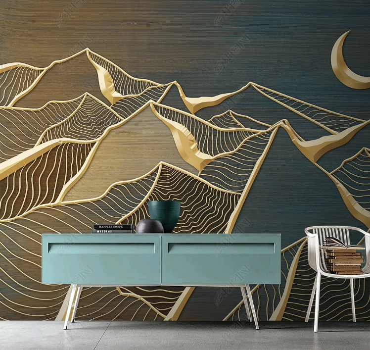 3D Abstract Line Mountain Moon Wall Mural Wallpaper YXL 162- Jess Art Decoration