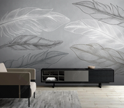 3D Feather Line white Grey Wall Mural Wallpaper YXL 173- Jess Art Decoration