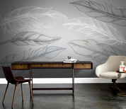 3D Feather Line white Grey Wall Mural Wallpaper YXL 173- Jess Art Decoration