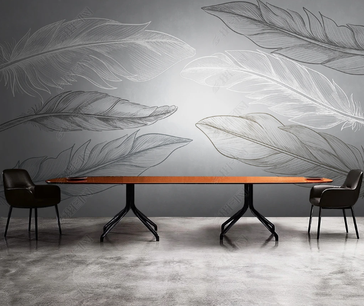 3D Feather Line white Grey Wall Mural Wallpaper YXL 173- Jess Art Decoration