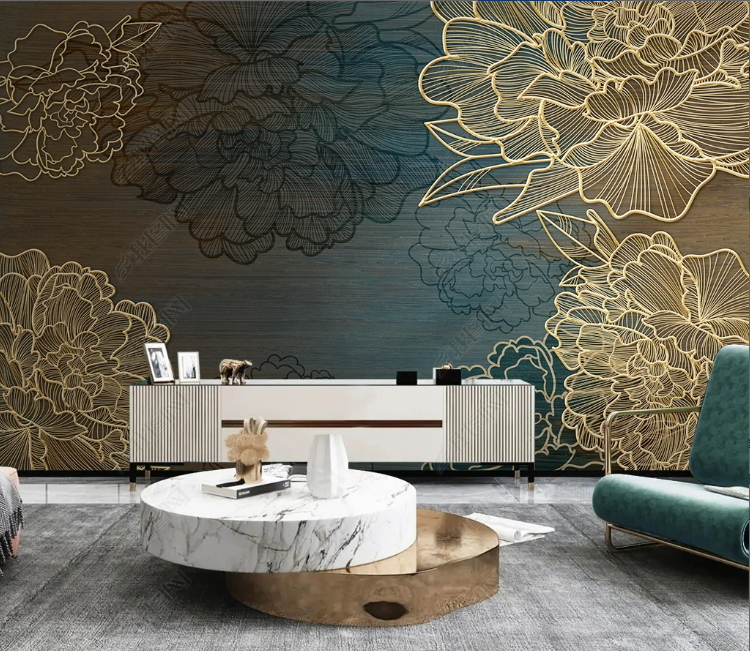 3D Freehand Sketching Relief Floral Golden Wall Mural Wallpaper YXL 80- Jess Art Decoration