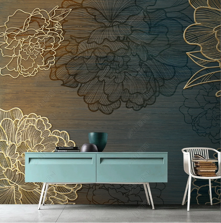3D Freehand Sketching Relief Floral Golden Wall Mural Wallpaper YXL 80- Jess Art Decoration
