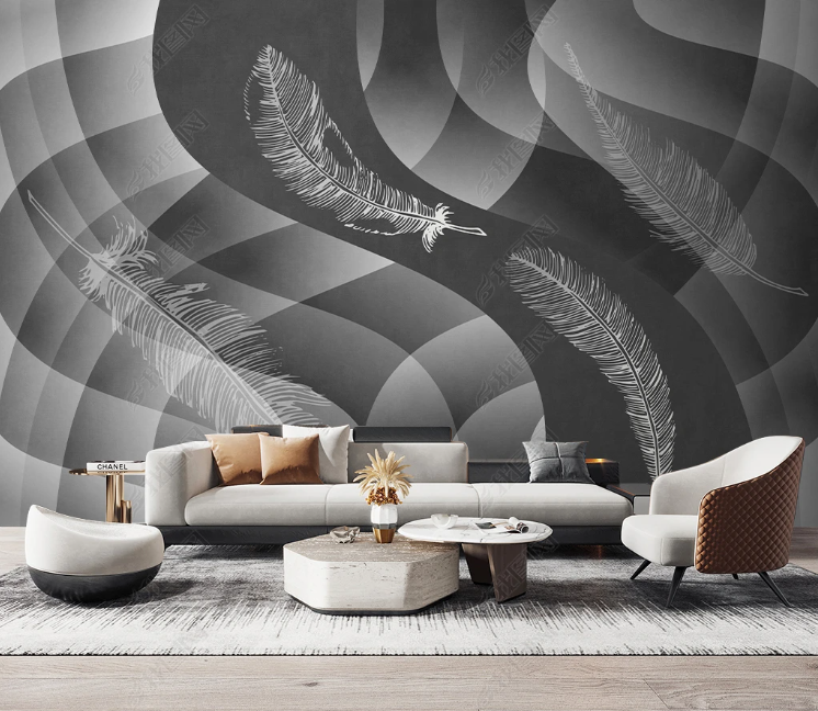 3D Abstract Feather Grey Wall Mural Wallpaper YXL 205- Jess Art Decoration