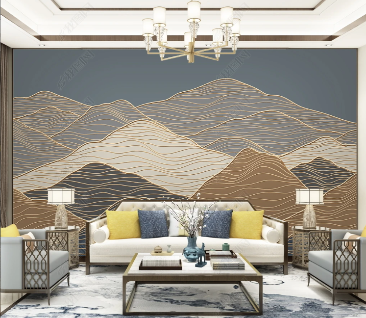 3D Abstract Mountain Line Golden Wall Mural Wallpaper YXL 230- Jess Art Decoration