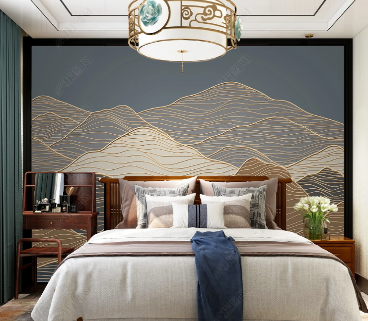3D Abstract Mountain Line Golden Wall Mural Wallpaper YXL 230- Jess Art Decoration
