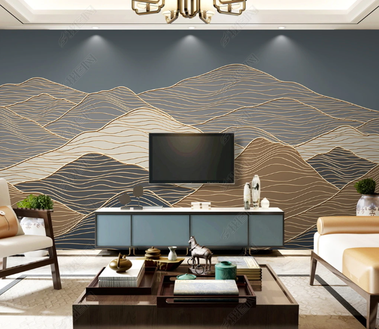 3D Abstract Mountain Line Golden Wall Mural Wallpaper YXL 230- Jess Art Decoration