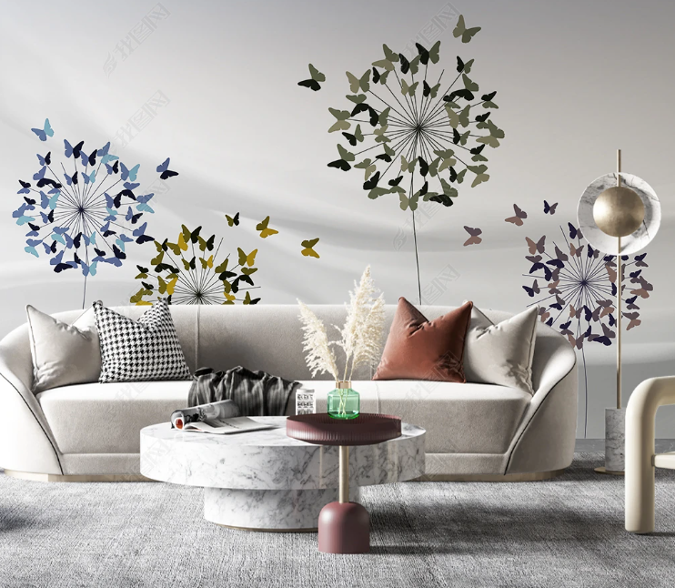 3D Stereoscopic Butterfly Dandelion Wall Mural Wallpaper YXL 241- Jess Art Decoration
