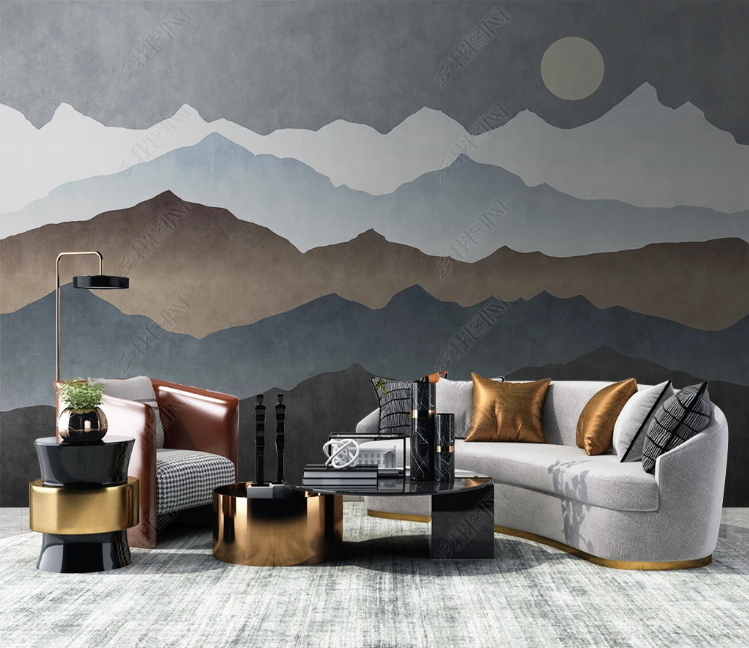 3D Abstract Mountain Sun Gray Wall Mural Wallpaper YXL 263- Jess Art Decoration