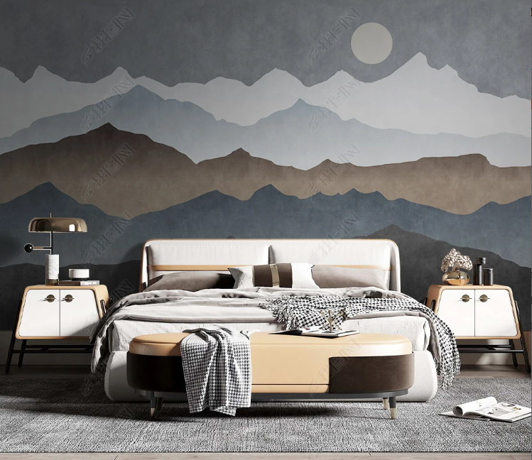 3D Abstract Mountain Sun Gray Wall Mural Wallpaper YXL 263- Jess Art Decoration