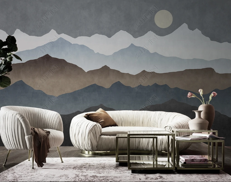 3D Abstract Mountain Sun Gray Wall Mural Wallpaper YXL 263- Jess Art Decoration